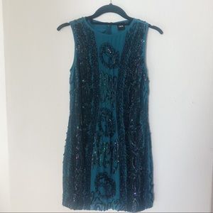 ASOS blue green beaded and sequined dress